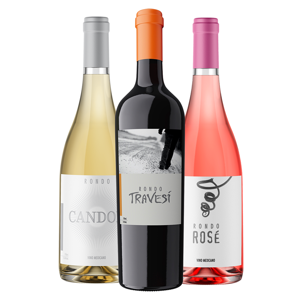 Tres botellas de vino mexicano del Valle de Guadalupe